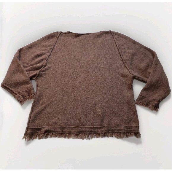 Free People Sweater Women XS Brown LS Irresistible Fringe Trim Slouchy Wool Mix - Picture 13 of 16